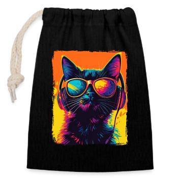 DJ Cool Black Cat mit Kopfhörern EDM Musik Techno - Verschließbarer Geschenkbeutel aus Baumwolle (14x20cm) - Schwarz - Vorne