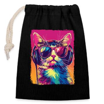 DJ Cool Cat mit Kopfhörern EDM Musik Techno - Verschließbarer Geschenkbeutel aus Baumwolle (14x20cm) - Schwarz - Vorne