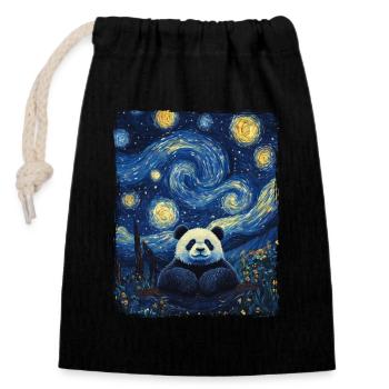 Panda Ours Animal Ciel Nocturne Étoilé Peinture - Sac cadeau en coton avec cordon (14 x 20 cm) - noir - Devant