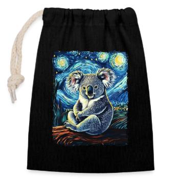 Koala Tier Sternenhimmel Nachthimmel Malerei Van Gogh - Verschließbarer Geschenkbeutel aus Baumwolle (14x20cm) - Schwarz - Vorne