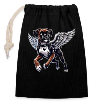 Eleganter Hund Engel Boxer mit Flügel Herz - Verschließbarer Geschenkbeutel aus Baumwolle (14x20cm) - Schwarz - Vorne