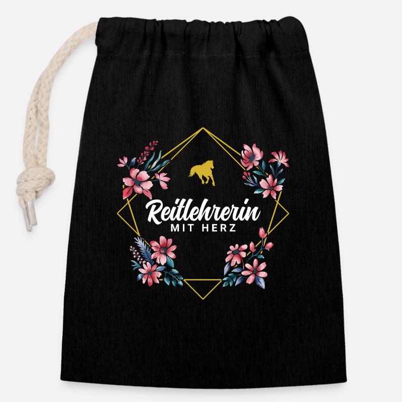 Reitlehrerin mit Herz - Verschließbarer Geschenkbeutel aus Baumwolle (14x20cm) - Schwarz