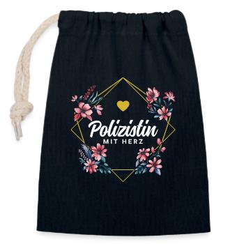 Polizistin mit Herz - Verschließbarer Geschenkbeutel aus Baumwolle (14x20cm) - Navy - Vorne