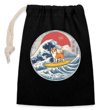 Shiba Inu Chien Animal Japonais Surf Plage Vague - Sac cadeau en coton avec cordon (14 x 20 cm) - noir - Devant