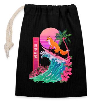 Fox Red Fox Animal Japanese Surfing Beach Wave - Closable cotton gift bag (14x20cm) - black - Front