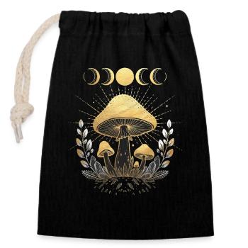 Champignon Champignons Fleur Floral Pleine Lune Demi-Lune - Sac cadeau en coton avec cordon (14 x 20 cm) - noir - Devant