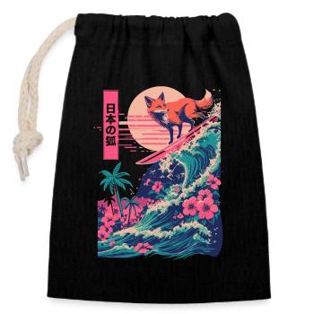 Fox Red Fox Animal Japanese Surfing Beach Wave - Closable cotton gift bag (14x20cm) - black - Front