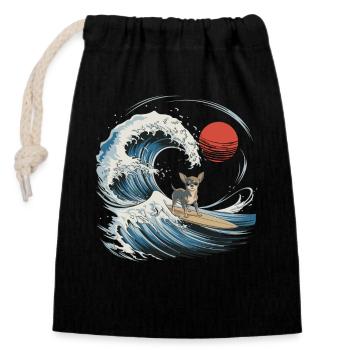 Chihuahua Dog Animal Japanese Surfing Beach Wave - Closable cotton gift bag (14x20cm) - black - Front