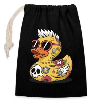 Ente Gummi Ente Punk Heavy Metal Tier Vogel - Verschließbarer Geschenkbeutel aus Baumwolle (14x20cm) - Schwarz - Vorne