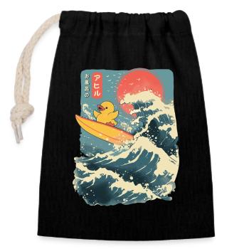 Rubber Duck Animal Japanese Surfing Flower Sunset - Closable cotton gift bag (14x20cm) - black - Front