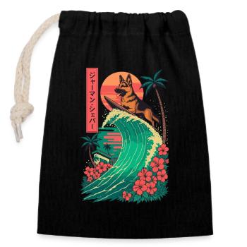 German Shepherd Dog Animal Japanese Surfing Flower - Closable cotton gift bag (14x20cm) - black - Front