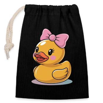 Cute Duck Rubber Duck Animal Bird Coquette Bow - Closable cotton gift bag (14x20cm) - black - Front