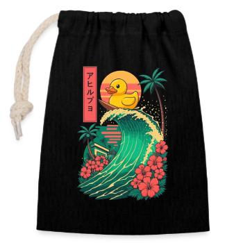 Rubber Duck Animal Japanese Surfing Flower Sunset - Closable cotton gift bag (14x20cm) - black - Front