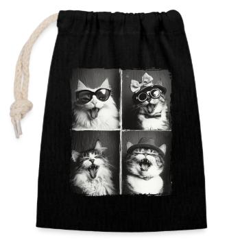 Drôle mignon chat amoureux animal photobooth selfie - Sac cadeau en coton avec cordon (14 x 20 cm) - noir - Devant