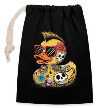 Gummiente Ente Sonnenbrille Totenkopf Punk Style - Verschließbarer Geschenkbeutel aus Baumwolle (14x20cm) - Schwarz - Vorne