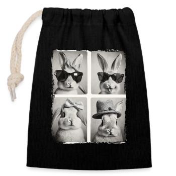 Lustiges süßes Kaninchen Hase Tier Photobooth Selfie - Verschließbarer Geschenkbeutel aus Baumwolle (14x20cm) - Schwarz - Vorne
