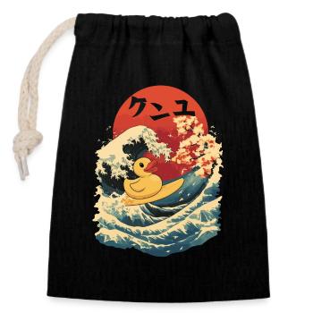 Canard en caoutchouc Animal Japonais Surf Plage Lune Rouge - Sac cadeau en coton avec cordon (14 x 20 cm) - noir - Devant