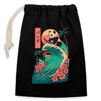 Panda Bear Animal Japanese Surfing Flower Sunset - Closable cotton gift bag (14x20cm) - black - Front