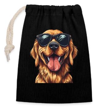 Lustiger Hund Sonnenbrille Comic Illustration - Verschließbarer Geschenkbeutel aus Baumwolle (14x20cm) - Schwarz - Vorne
