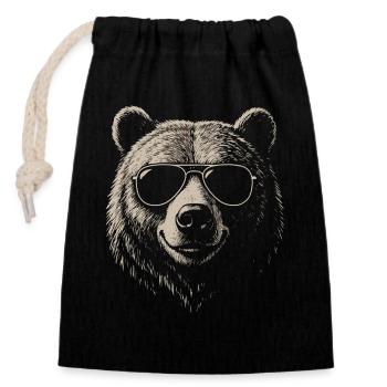 Bear Illustration Sunglasses Cool Vintage - Closable cotton gift bag (14x20cm) - black - Front