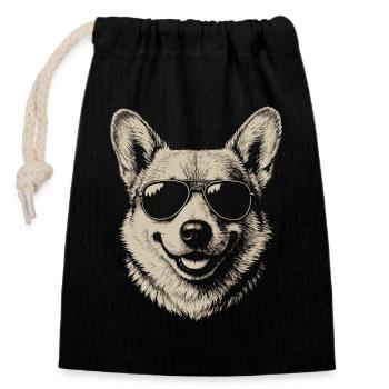 Dog Welsch Corgi Portrait Glasses Vintage Graphic - Closable cotton gift bag (14x20cm) - black - Front