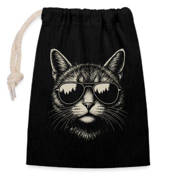 Cat Sunglasses Cool Animals Illustration - Closable cotton gift bag (14x20cm) - black - Front