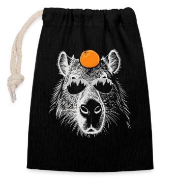 Cool Capybara rongeur illustration orange fruit - Sac cadeau en coton avec cordon (14 x 20 cm) - noir - Devant