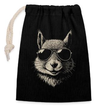 Cooles Eichhörnchen mit Sonnenbrille Illustration - Verschließbarer Geschenkbeutel aus Baumwolle (14x20cm) - Schwarz - Vorne
