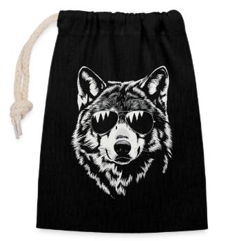 loup illustration lunettes de soleil cool animal art - Sac cadeau en coton avec cordon (14 x 20 cm) - noir - Devant
