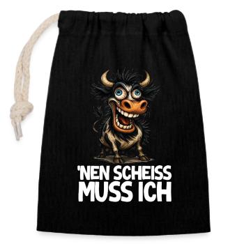 lustige Kuh Cartoon Humor Spruch - Verschließbarer Geschenkbeutel aus Baumwolle (14x20cm) - Schwarz - Vorne