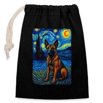 Berger allemand chien animal Peinture de nuit étoilée - Sac cadeau en coton avec cordon (14 x 20 cm) - noir - Devant