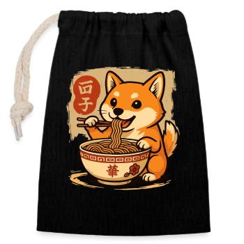 Niedlicher Shiba Inu Hund Isst Ramen Nudeln Karikatur - Verschließbarer Geschenkbeutel aus Baumwolle (14x20cm) - Schwarz - Vorne