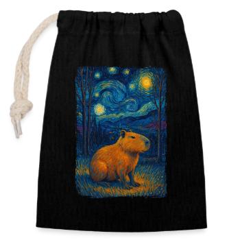 Capybara Starry Night Van Gogh Style Painting - Closable cotton gift bag (14x20cm) - black - Front