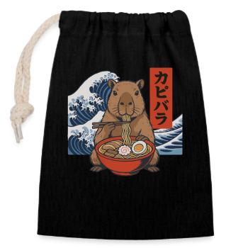 Capybara Ramen Bowl Chopsticks Japanese Wave - Closable cotton gift bag (14x20cm) - black - Front