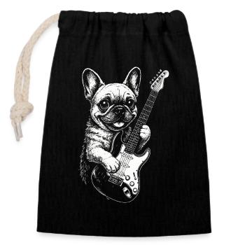 Bouledogue français amoureux des chiens jouant de la guitare électrique - Sac cadeau en coton avec cordon (14 x 20 cm) - noir - Devant