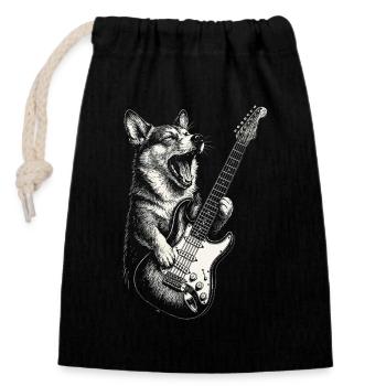 Cooler Corgi Hund Liebhaber spielt E-Gitarre Musik - Verschließbarer Geschenkbeutel aus Baumwolle (14x20cm) - Schwarz - Vorne