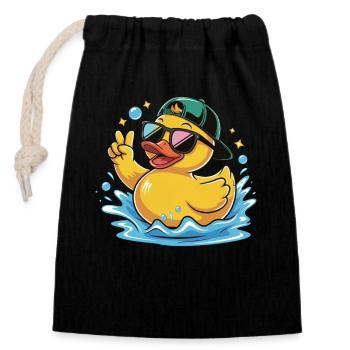 coole Ente Gummiente Cartoon Sonnenbrille Kappe - Verschließbarer Geschenkbeutel aus Baumwolle (14x20cm) - Schwarz - Vorne
