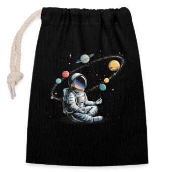 Astronaut Meditation Space Planets Orbit - Closable cotton gift bag (14x20cm) - black - Front