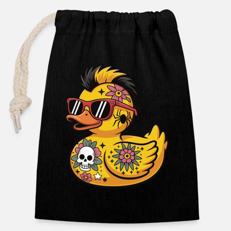 Tätowierte Gummiente im Punk-Stil Accessoires - Verschließbarer Geschenkbeutel aus Baumwolle (14x20cm) - Schwarz