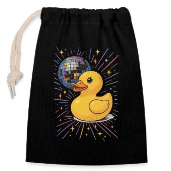 Rubber Duck Disco Ball Party Illustration - Closable cotton gift bag (14x20cm) - black - Front