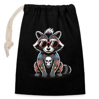 Cool Raccoon Tattoo Sunglasses Skull - Closable cotton gift bag (14x20cm) - black - Front