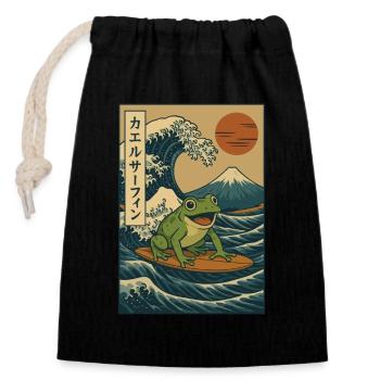 Surfing Frog Japanese Wave Art Mount Fuji Red Sun - Closable cotton gift bag (14x20cm) - black - Front