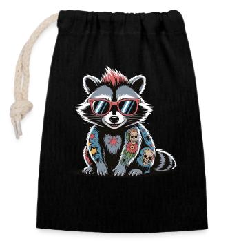 raton laveur punk tatouage cool lunettes de soleil - Sac cadeau en coton avec cordon (14 x 20 cm) - noir - Devant