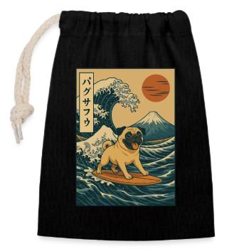 Carlin Chien Amoureux Surf Japonais Vague Mont Fuji Art - Sac cadeau en coton avec cordon (14 x 20 cm) - noir - Devant