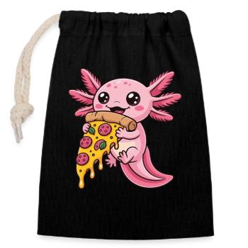 Mignon dessin animé rose axolotl mangeant pizza amphibien - Sac cadeau en coton avec cordon (14 x 20 cm) - noir - Devant