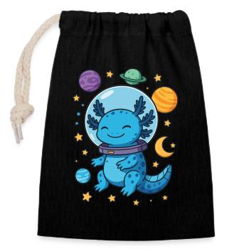 Niedlicher Astronaut Axolotl Weltraum Planeten Sterne Mond - Verschließbarer Geschenkbeutel aus Baumwolle (14x20cm) - Schwarz - Vorne