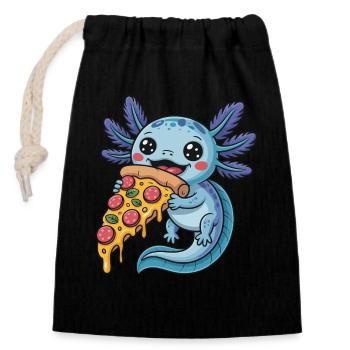 Mignon dessin animé bleu axolotl mangeant pizza amphibien - Sac cadeau en coton avec cordon (14 x 20 cm) - noir - Devant
