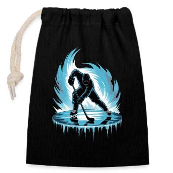 Cool Hockey Player Skating Skater Stick Puck - Closable cotton gift bag (14x20cm) - black - Front