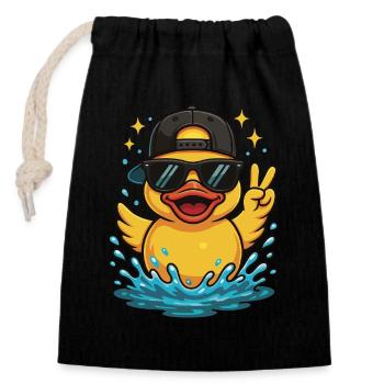 Coole Gummiente Sonnenbrille Peace Zeichen Wasser - Verschließbarer Geschenkbeutel aus Baumwolle (14x20cm) - Schwarz - Vorne
