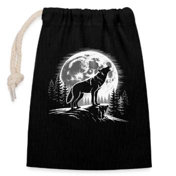 Wolf Animal Howling Full Moon Wilderness Night - Closable cotton gift bag (14x20cm) - black - Front